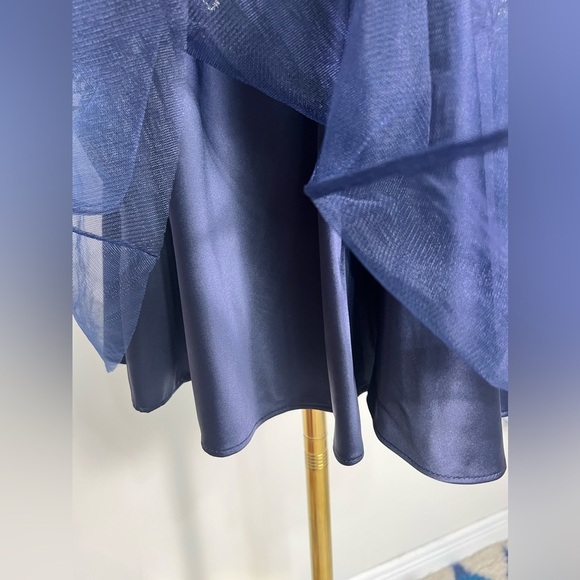 Tahari Arthur Levine Gold Floral Bodice Navy Blue Tulle Dress Size 14 Fit Flare - Picture 12 of 16